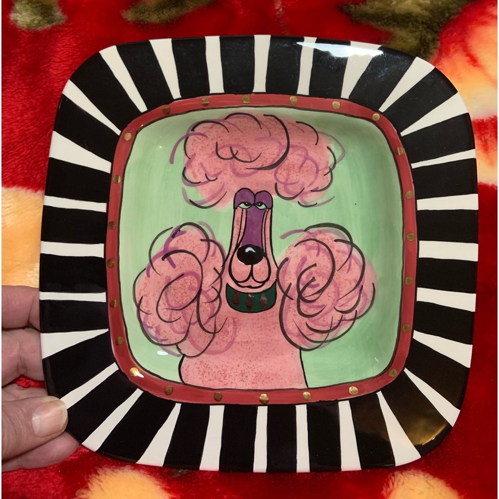 Lynda Corneille SWAK Designs Pink Poodle Dog Sasha Plate 8” x 8” ~ Signed